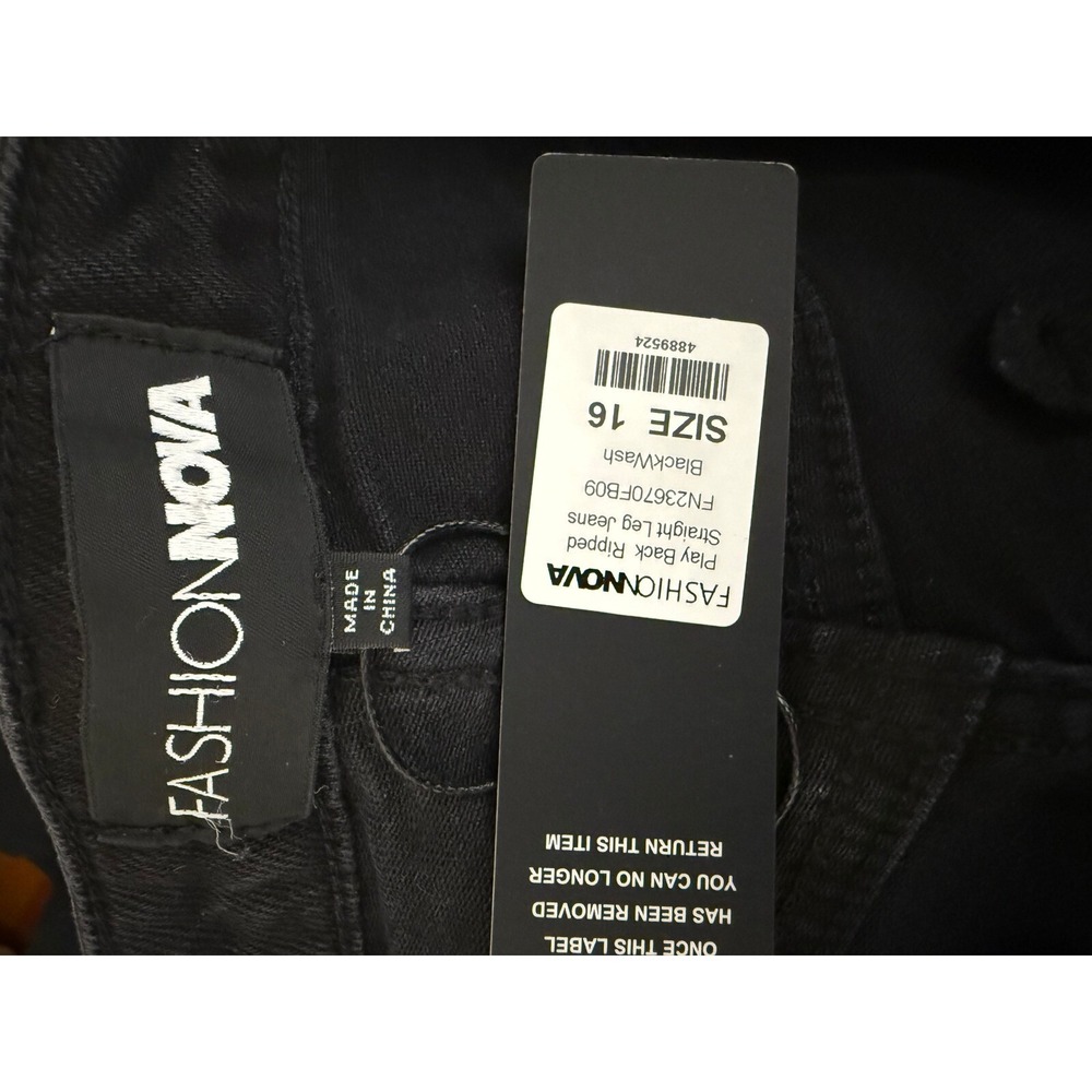 Fashion Nova Play Back Ripped Straight Leg Jeans Black 16 NWT - Picture 2 of 4
